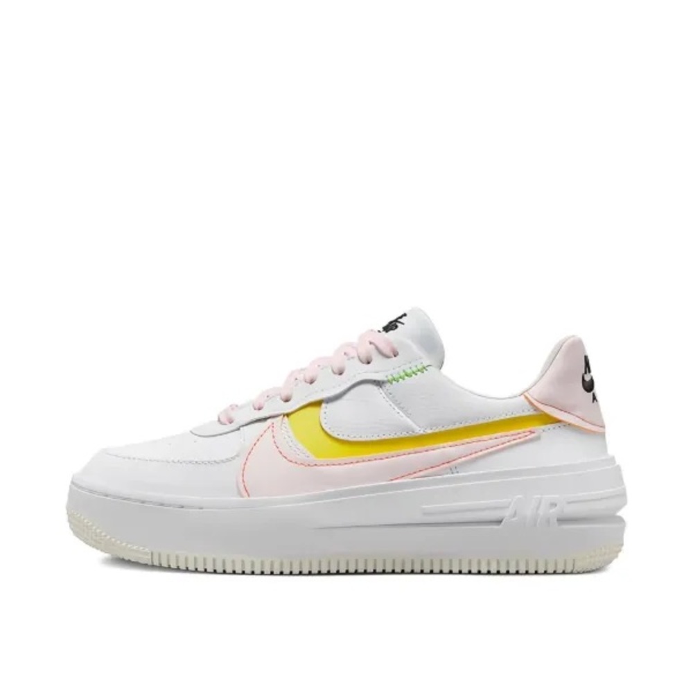 Nike Women’s White Sneaker with Yellow Swoosh & Pink Trim